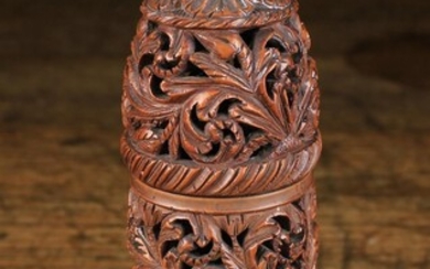 A Late 18th/Early 19th Century Coquilla Nut Container, possibly Sicilian. The two part body pierced