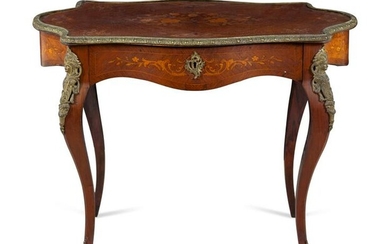 A Louis XV Style Bronze Mounted Marquetry Table a