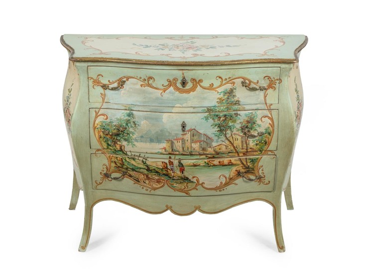 A Louis XV Style Polychromed Bombe Commode