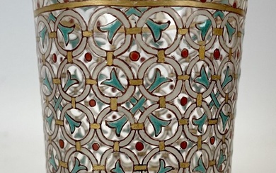 A MAGNIFICENT SIGNED GILT AND ENAMELED MOSER GLASS BEAKER