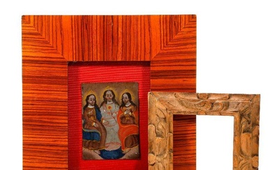A Mexican Retablo of the Trinity, with Carved Frame.