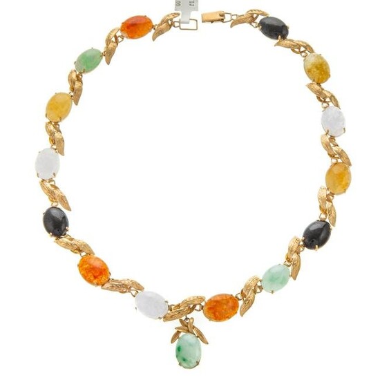 A Multi-Color Jade Necklace in 14K