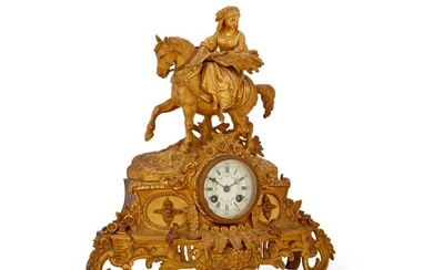A Napoleon III gilt-bronze and metal figural mantel clock