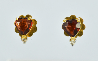 A PAIR OF 14CT GOLD GARNET AND DIAMOND EARRINGS