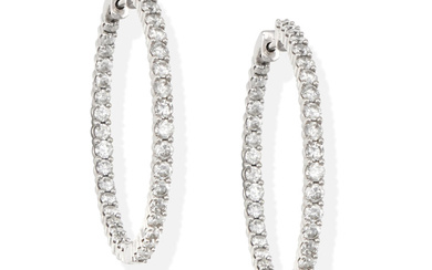A PAIR OF 14K WHITE GOLD AND DIAMOND HOOP EARRINGS...