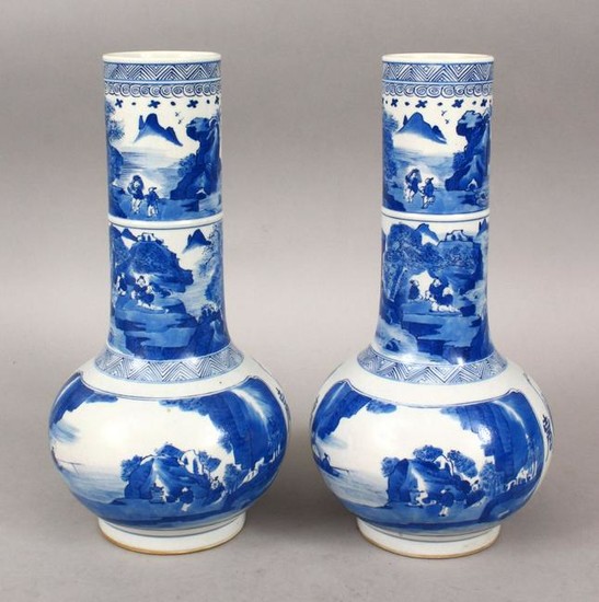 A PAIR OF CHINESE BLUE & WHITE PORCELAIN VASES, the
