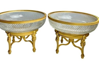 A PAIR OF EMPIRE STYLE DORE BRONZE AND BACCARAT CRYSTAL BOWLS
