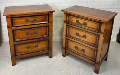 A PAIR OF FRENCH CHERRYWOOD BEDSIDE TABLES BY GRANDE...