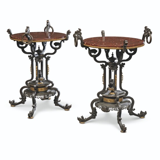 A PAIR OF FRENCH 'JAPONISME' PARCEL-GILT AND PATINATED BRONZE GUERIDONS