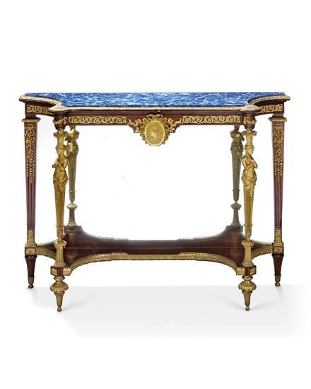 A PAIR OF FRENCH ORMOLU-MOUNTED MAHOGANY CONSOLE TABLES, IN THE MANNER OF ADAM WEISWEILLER, LAST QUARTER 19TH CENTURY