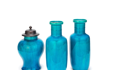 A PAIR OF TURQUOISE GROUND VASES AND A JAR Kangxi