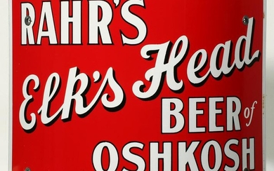 A PORCELAIN CORNER SIGN FOR RAHR'S ELK'S HEAD BEER