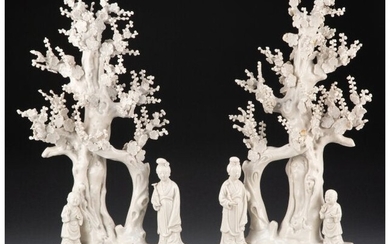 A Pair of Blanc-de-Chine Tree with Figures, Qing