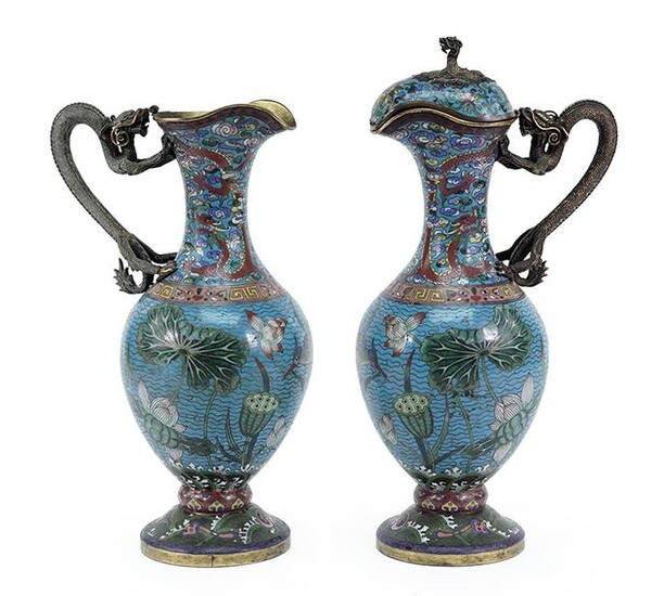 A Pair of Chinese Cloisonne Ewers.