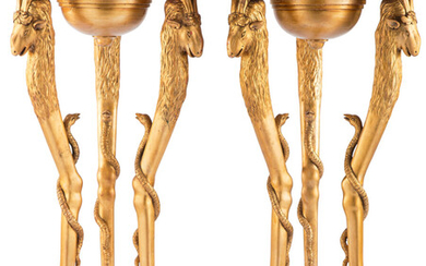 A Pair of Continental Carved Giltwood Jardinière Stands with Goat-Form Legs (19th century)