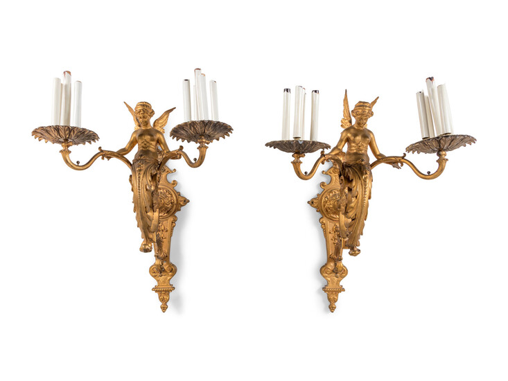 A Pair of French Neoclassical Gilt Bronze Eight-Light Sconces