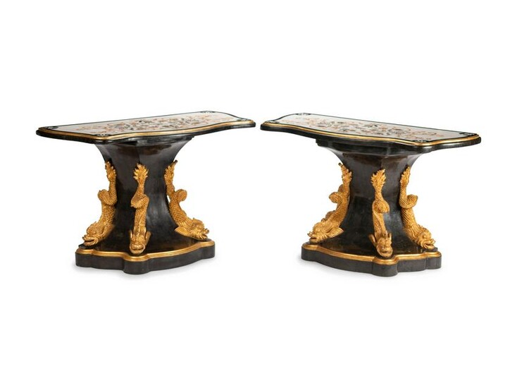 A Pair of Italian Empire Style Parcel-Gilt and Inlaid