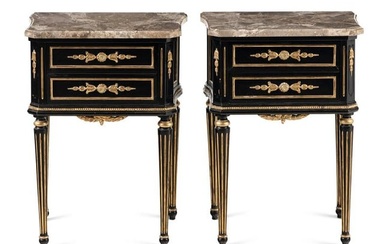 A Pair of Napoleon III Style Painted and Parcel Gilt Side Commodes