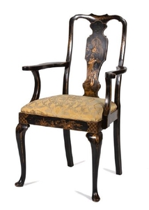 A Queen Anne Style Black and Gilt Lacquer Chinoiserie
