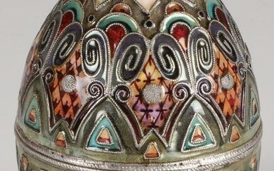 A RUSSIAN SILVER & ENAMEL EASTER EGG MOSCOW 1908
