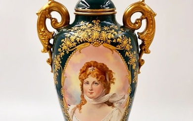 A Royal Vienna Style Portrait Porcelain lidded Vase/Urn, Hallmarked