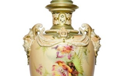 A Royal Worcester Porcelain Vase and Cover, 1897, the twin...
