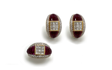 A SET OF RUBY AND DIAMOND JEWELRY