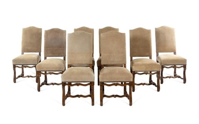 A Set of Eight Louis XIV Style Suede-Upholstered Walnut