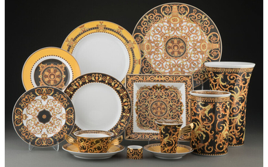 A Sixty-Piece Versace for Rosenthal Barocco Pattern Partial Gilt Porcelain Dinner Service (designed 1994)