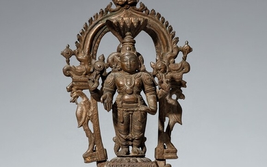 A South Indian copper alloy altar of Vishnu. 19th century