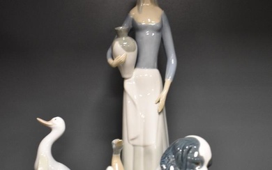 A Spanish Miguel Requena porcelain Goose Girl figurine, formed in the typical Lladro style 35.5cm