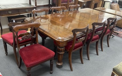A Victorian mahogany extending dining table, 232cm extended,...