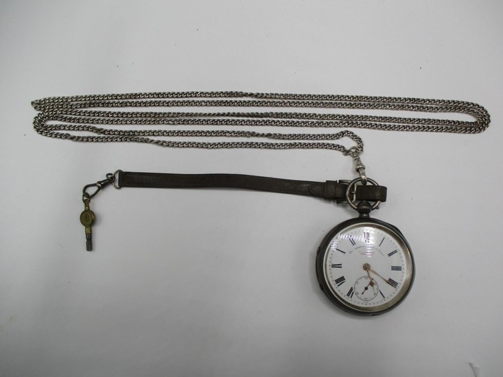 A Victorian silver cased pocket watch and a silver watch cha...