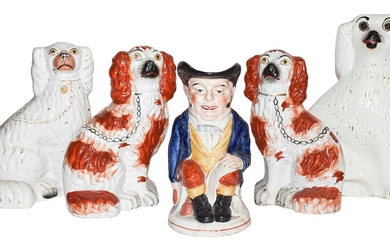 A Wood type pearlware figure group, Vicar and Moses;...