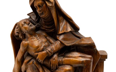 A carved limewood group of the Pieta, probably South German