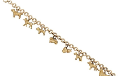 A charm bracelet, the 9ct gold circular belcher-link...