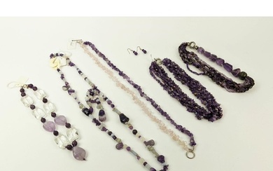 A COLLECTION OF AMETHYST JEWELLERY, comprising a six-strand ...