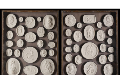 Cerbara Niccolò ( Roma 1793 - 1869 ) , A collection of forty-six classical gypsum cameo medallions. In two cases, one is signed (cm 28x23) (defects)