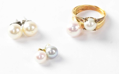 A collection of pearl set jewellery comprising two 18ct gold...