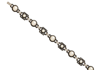 A diamond and cultured pearl bracelet,, Marsh & Co.