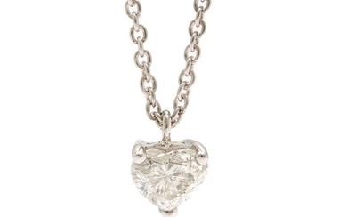 A diamond pendant set with a heart shaped diamond, app. 0.94 ct., mounted in 18k white gold on an 18k white gold necklace. I/SI-P. L. 40.5 cm.