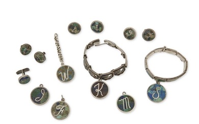 A group of Los Castillo silver and hardstone inlay jewelry