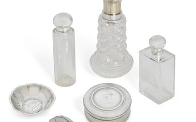 A group of silver and glass vanity articles
