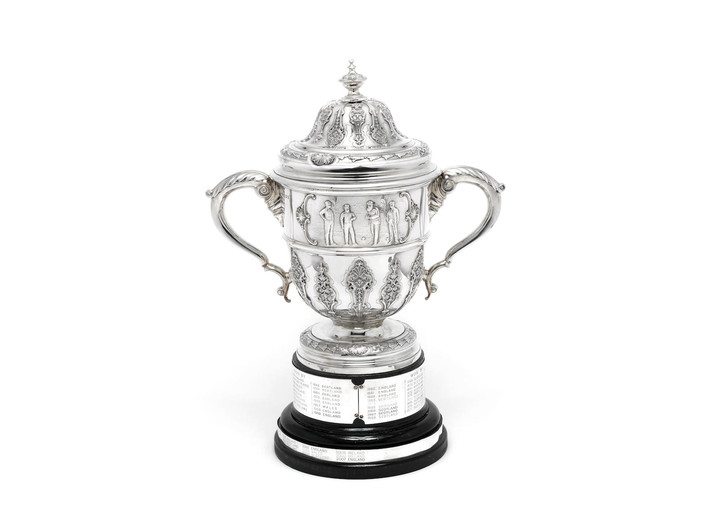 A large Edwardian silver trophy cup and cover