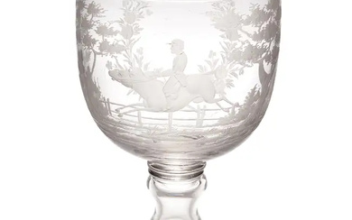 A large engraved glass goblet, 19th century, the bowl engraved with a...