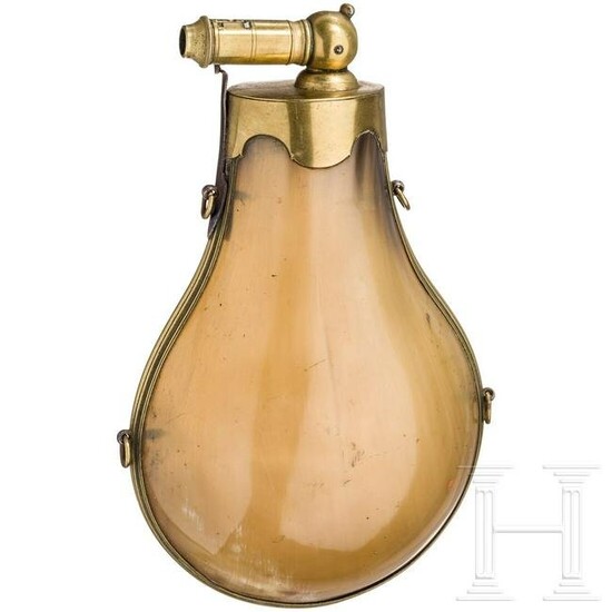 A large horn powder flask, German/French, mid 19th