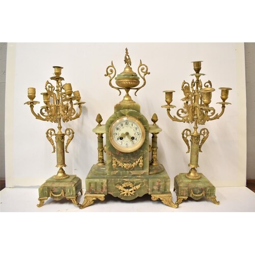 A late 19th century French onyx and gilt metal mantle clock ...
