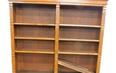 A late Victorian burr oak secretaire bookcase, the top...