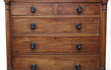 A late Victorian mahogany and walnut veneered chest of drawe...