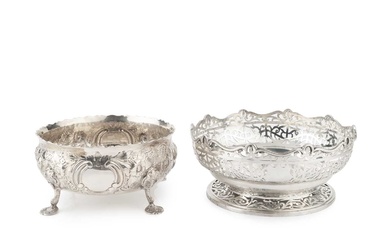A late Victorian silver bowl, embossed and engraved with flowering...